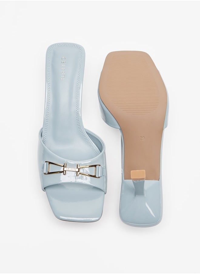 Celeste - Women's Solid Slip-On Sandals with Metallic Detail and Stiletto Heels - Image 1