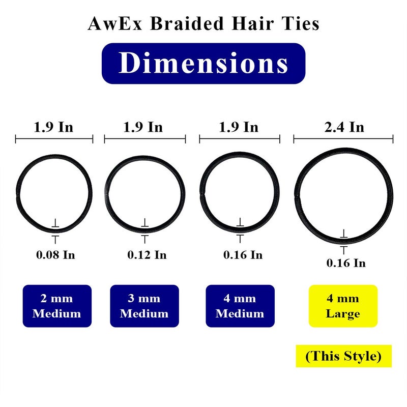 AwEx Hair Ties for Thick Hair, 4 mm (0.16 Inch) Thick, 170 mm (6.7 Inches) Long, No Metal Elastics, Big Hair Bands, 72 Count - Image 3