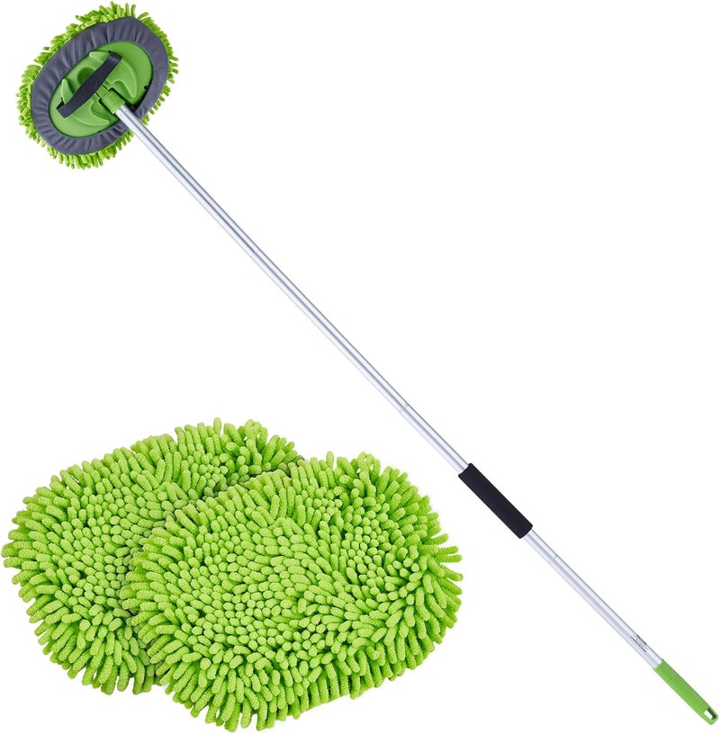VEVOR Car Wash Brush, 62-Inch Extendable Car Washing Brush with Long Handle, Soft Chenille Fiber Car Wash Mop Mitt, 180° Rotatable Car Cleaning Brush with 1 Replacement Mop for Car, RV, Window, Floor - Image 1