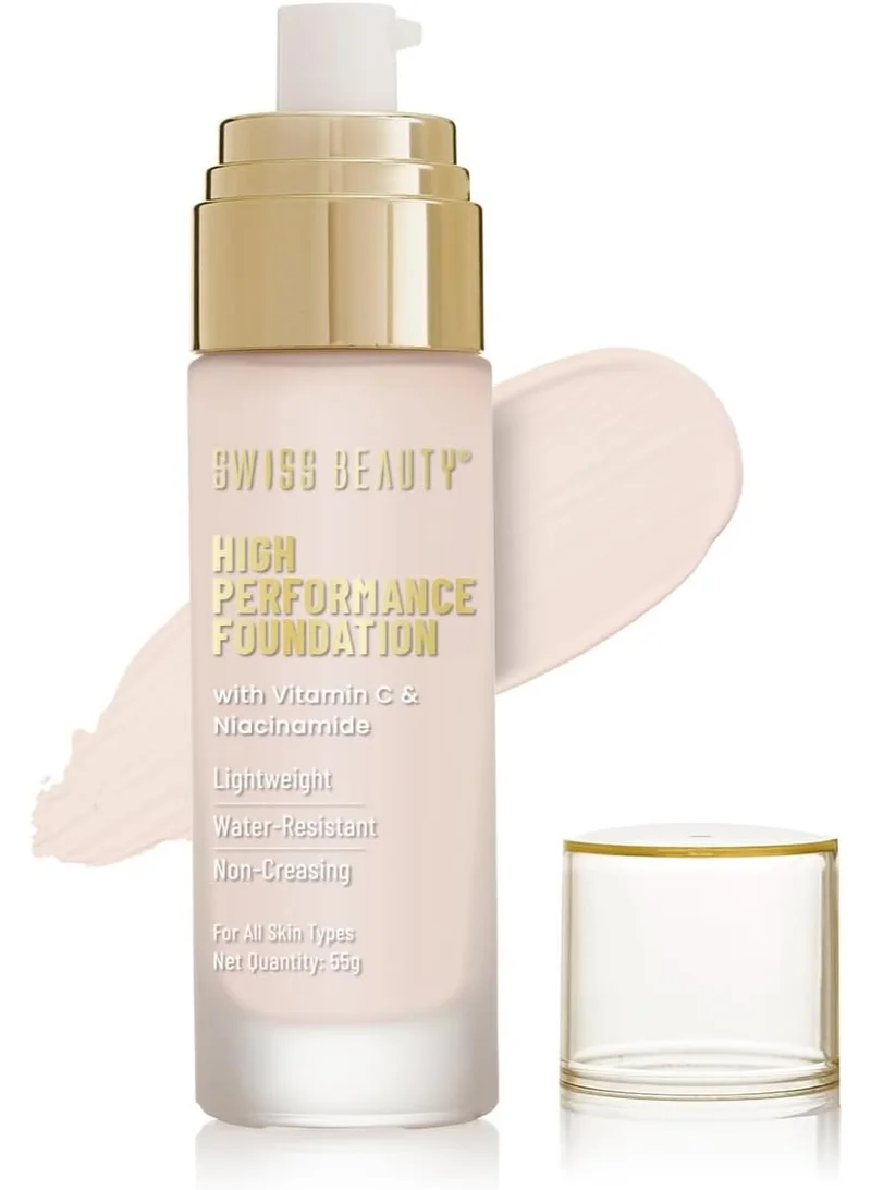 سويس بيوتي SWISS BEAUTY High Performance Liquid Dewy Foundation For All Skin Type|Water-Resistant|Medium To Buildable Coverage|Lightweight|Easy To Blend|With Vitamin C&Niacinamide| 01 White Ivory,55G Pack of 1