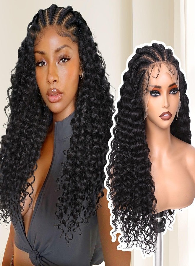 فيف باروكة شعر مضفرة من FAVE بطول 22 بوصة للنساء ذوات البشرة السمراء، باروكة شعر بوهيمية مضفرة أمامية من الدانتيل 13×6 مع شعر مجعد، باروكة شعر صناعية مضفرة بدون غراء للاستخدام اليومي - Image 1