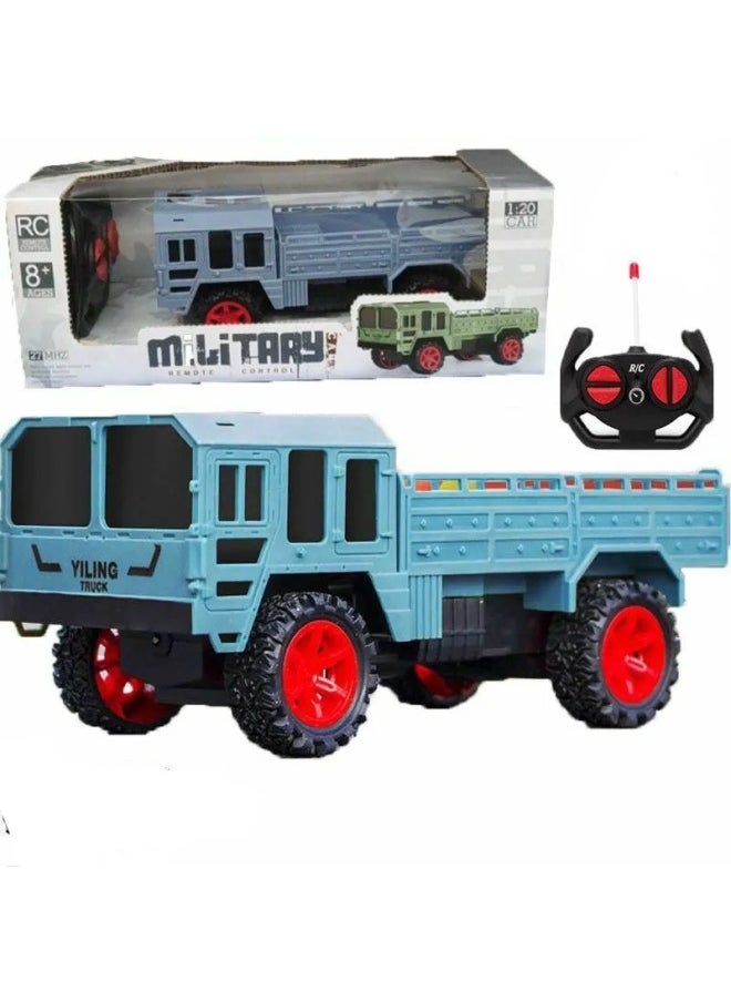 Generic Big Wheel Off-road Vehicle Four-way Racing Jeep Remote Control Pickup Truck Children Remote Control Alloy Excavator Toy Cross-border-Color:Four-way Dongfeng Truck-Silver Blue-Proportion:Rechargeable Version (lithium Battery)  - Image 1