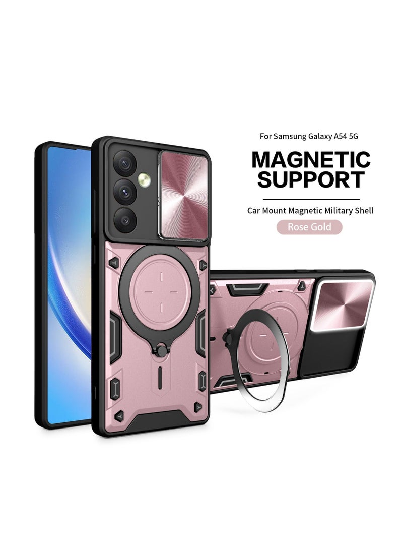 TEAM LUXURY Samsung Galaxy A54 5G pink Mobile Phone Case Cover, Slide Camera Lens Cover, 360°Rotating Kickstand Ring, Bumper Shockproof Phone Case，Compatible with Car Magnetic Mount 