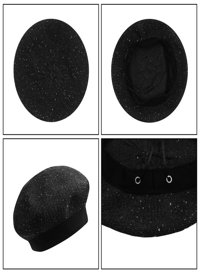 MOSSTYUS Womens Beret Hat French Style Beanie Hats Hollow-Out Vintage Painters Woven Cap Artist Hat Spring Fall Summer,Black 6# - Image 4