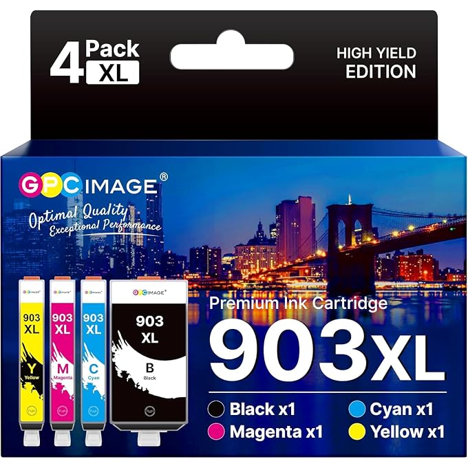 903XL Multipack لخراطيش طابعة 903 لمعالجات 903 XL متوافقة مع خرطوشات طابعات Officejet 6950 Officejet Pro 6970 6960 6974 (أسود سماوي مصفر أرجواني، عبوة من 4)