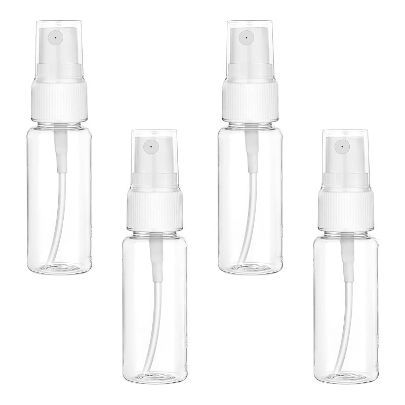 QKEINV 4Pcs Travel Spray Bottle, 0.7oz/20ml Small Spray Bottle, Mini Spray Bottles, Transparent Fine Mist Sprayer Bottles Plastic Empty Refillable Atomiser with Caps Holiday Travel Bottle - Image 1