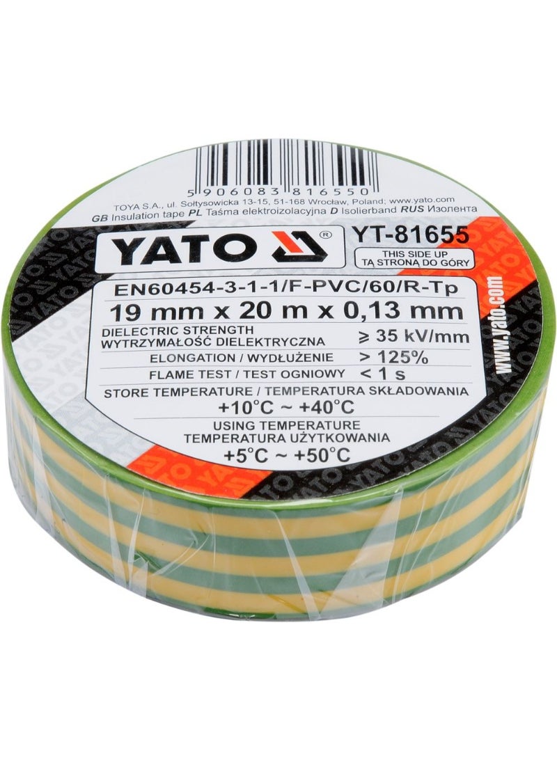 Yato YATO Insulation Tape 19mmx10M Yellow/Green stripes color YT-81655 