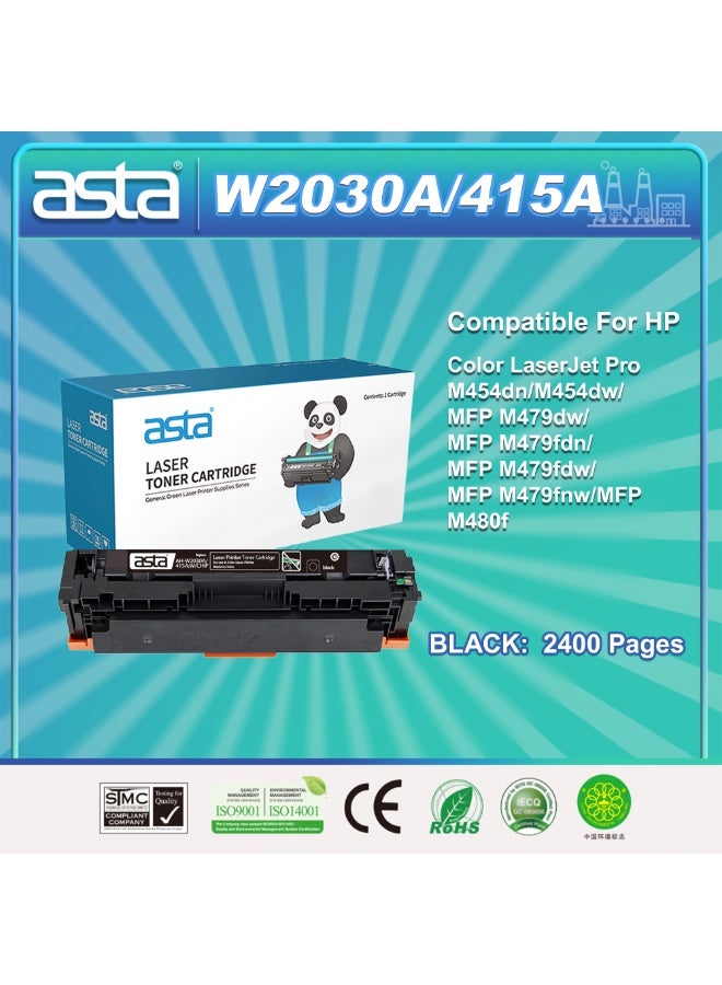 استا خرطوشة حبر أسود ASTA W2030A 415A مزودة بشريحة، 2400 صفحة، متوافقة مع طابعات HP Color LaserJet Pro M454Dn M454Dw MFP M479Dw M479Fdn M479Fdw M479Fnw M480f، طباعة سلسة عالية الحجم - Image 1