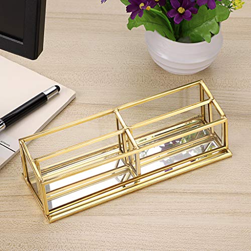 Hipiwe 4 Slots Glass Business Card Holder Stand - Vintage Gold Metal Name Card Display Stand Office Desktop Countertop Business Card Organizer - Image 3