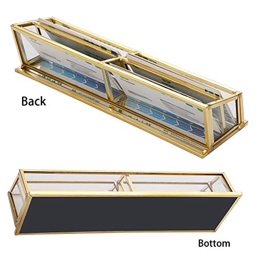 Hipiwe 4 Slots Glass Business Card Holder Stand - Vintage Gold Metal Name Card Display Stand Office Desktop Countertop Business Card Organizer - Image 5