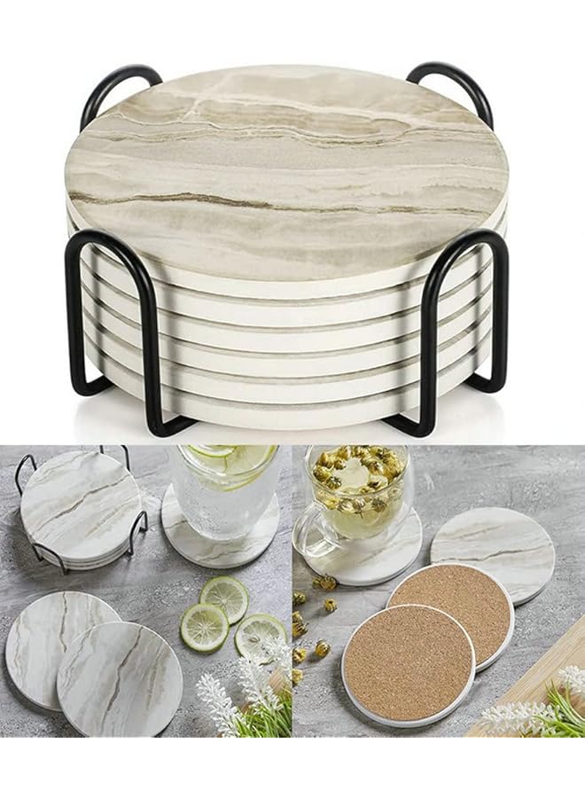 The Bros Set of 6 Marble Style Coasters for Drinks with Holder, Absorbent Coaster,Perfect Housewarming Gift, Wedding Gift, or for Your Kitchen, Living Room, & Coffee Table Decor - Image 1