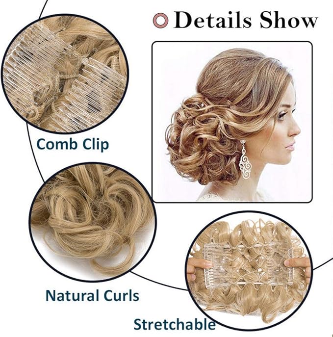 SEGO Hair Bun Hair Piece Scrunchy Scrunchie Short Messy Curly Wavy Hair Extensions Updo Hairpieces With Combs Elegant Clip In Chignon Medium Brown