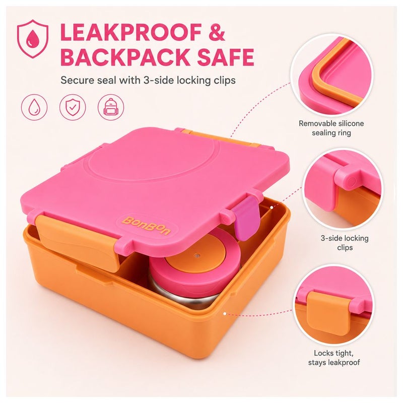 BonBon - Grand 3-4 Compartments Leakproof Lunchbox - Pink/Orange - Image 2