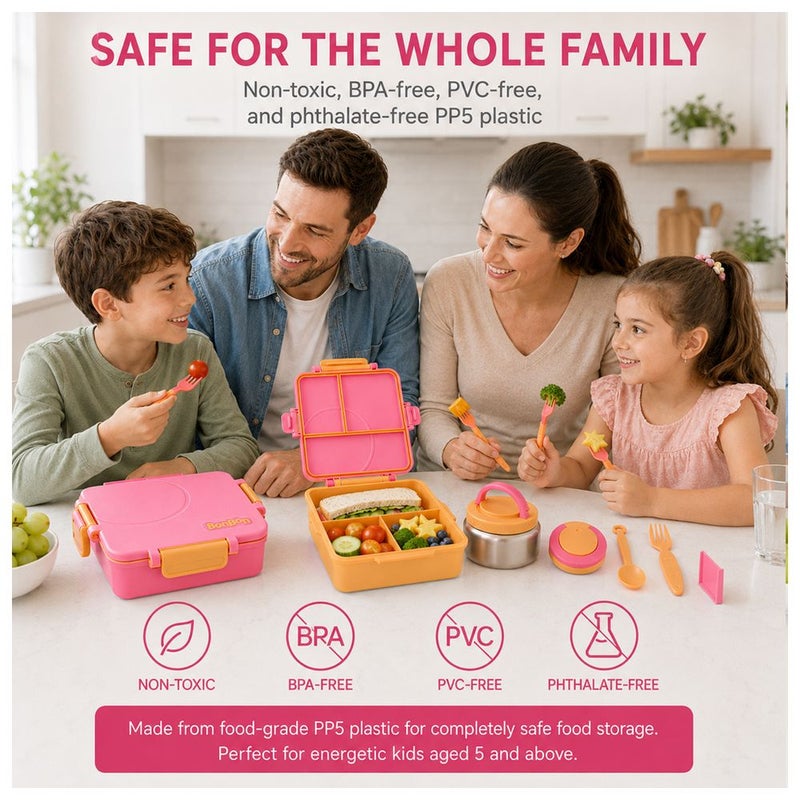 BonBon - Grand 3-4 Compartments Leakproof Lunchbox - Pink/Orange - Image 4