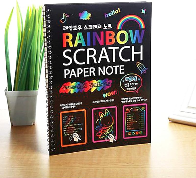 Spider Juice Unique Rainbow Sketch Book Black Creative Drawing Book for Kids Adults Birthday Gifts with Stick (A4, 10 Pages)