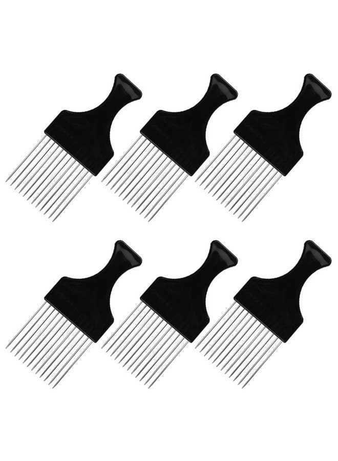 findTop 6 Packs Afro Comb Metal Pick Comb Findtop Afro Braid Pick Hairdressing Detangle Wig Braid Hair Styling Comb Styling Tool Black - Image 1