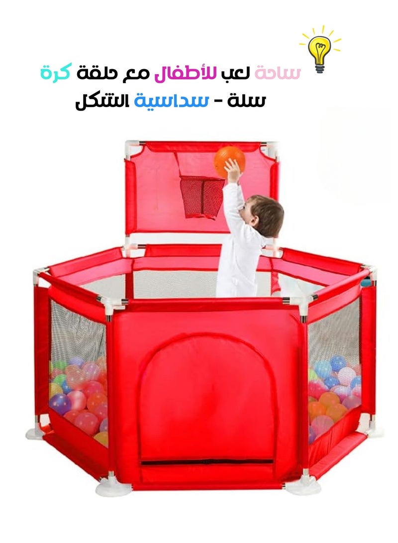 Portable Baby Play Yard and Spacious Activity Center with Fabric Floor, Foldable Design, Basketball Hoop, Hexagonal Tent for Baby Play with Fence for your Child's Safety  - Image 1