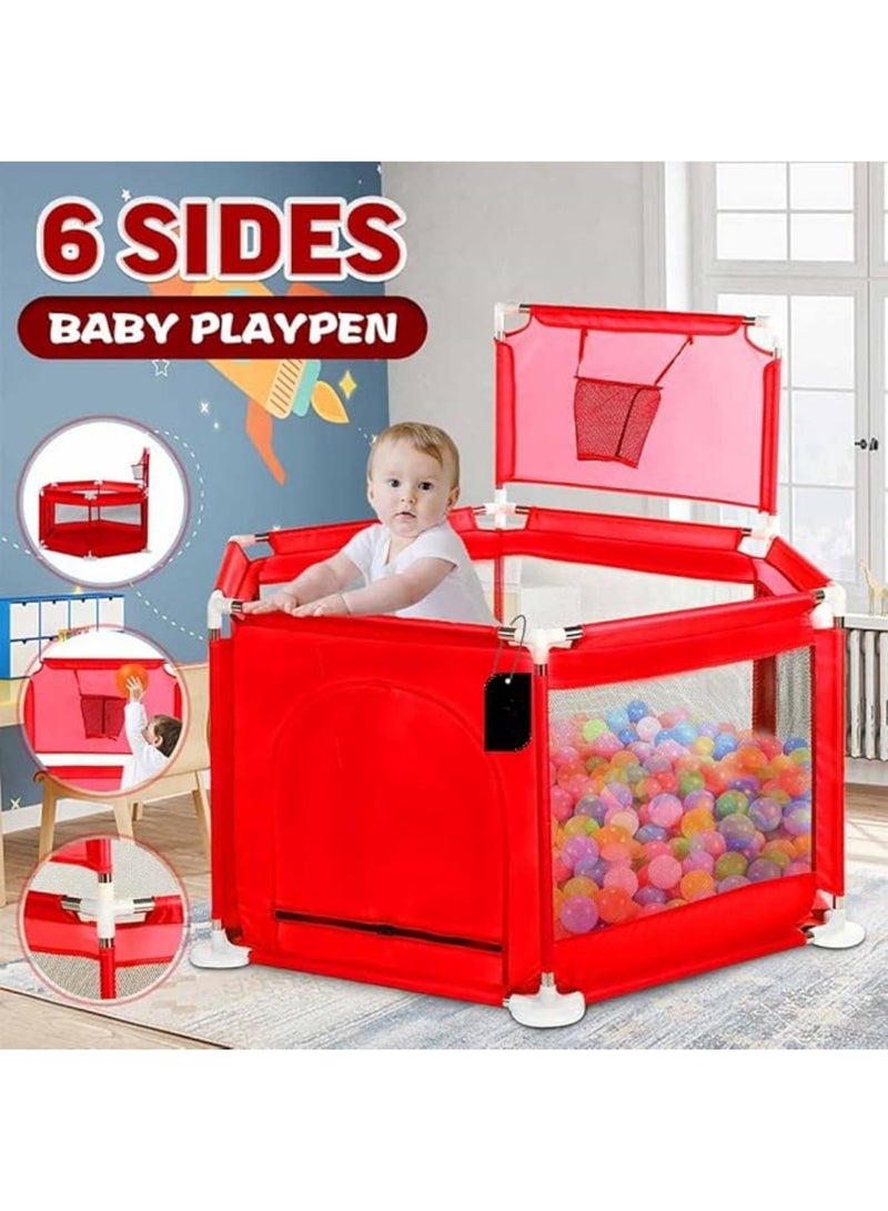 Portable Baby Play Yard and Spacious Activity Center with Fabric Floor, Foldable Design, Basketball Hoop, Hexagonal Tent for Baby Play with Fence for your Child's Safety  - Image 4