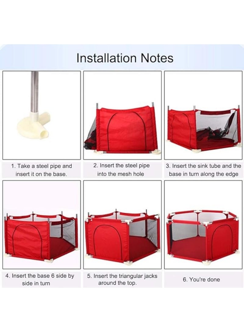 Portable Baby Play Yard and Spacious Activity Center with Fabric Floor, Foldable Design, Basketball Hoop, Hexagonal Tent for Baby Play with Fence for your Child's Safety  - Image 2