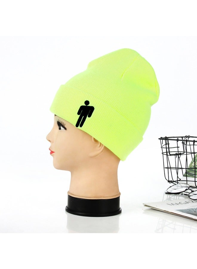 Unisex Knitted Hat with Funny Little Man Pattern Printed Knitted Cap Beanie Knit Hat Funny Beanie Hat Warm Knit Hat Fluorescent Green  - Image 2