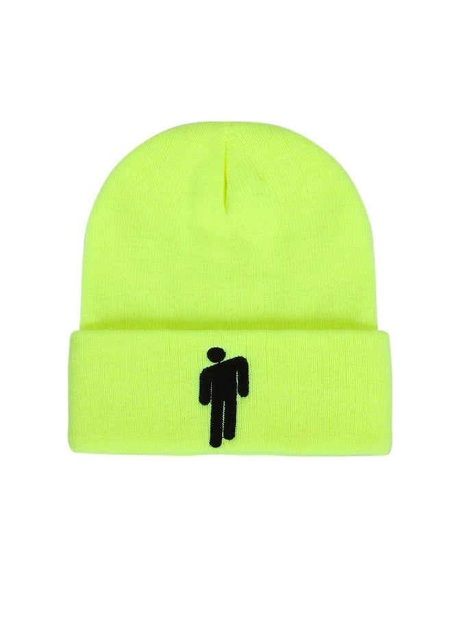 Unisex Knitted Hat with Funny Little Man Pattern Printed Knitted Cap Beanie Knit Hat Funny Beanie Hat Warm Knit Hat Fluorescent Green  - Image 1