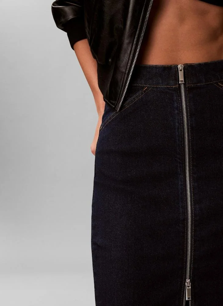 Calvin Klein Jeans  Front Zip Denim Midi Skirt for Women | Best Price UAE