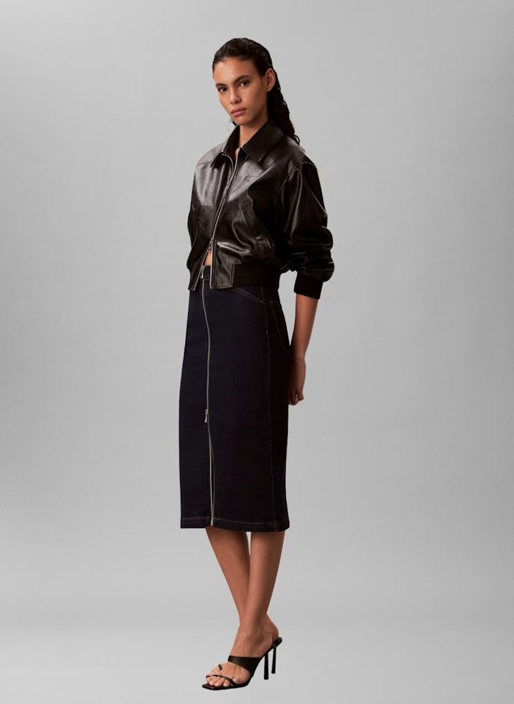 Calvin Klein Jeans Front Zip Denim Midi Skirt - Image 3