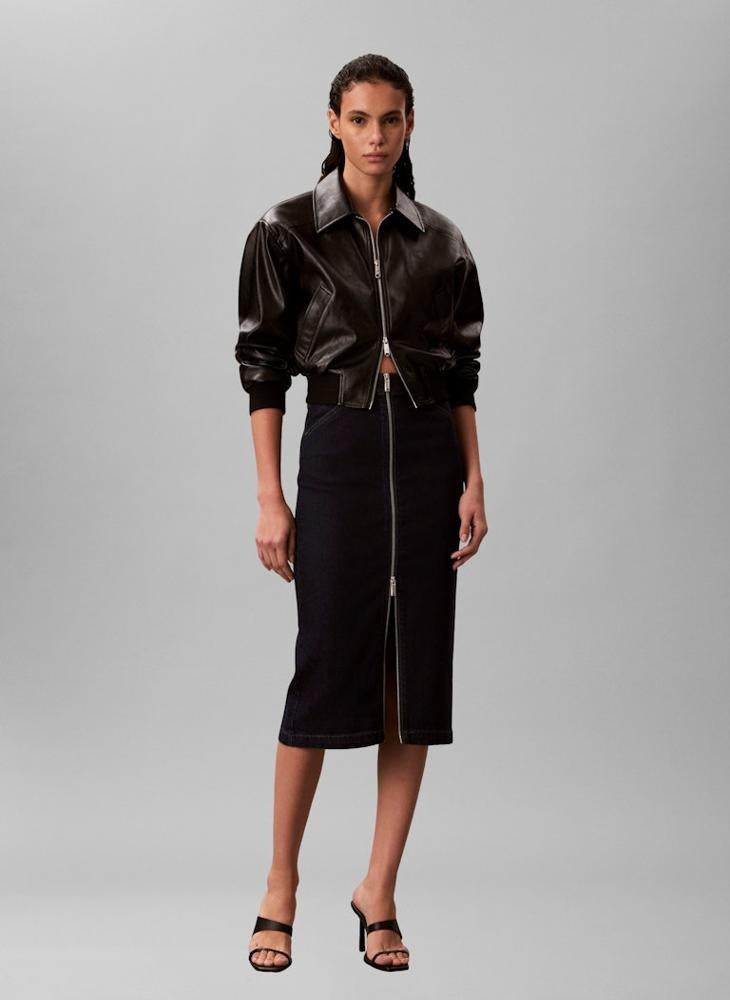 Calvin Klein Jeans Front Zip Denim Midi Skirt - Image 5