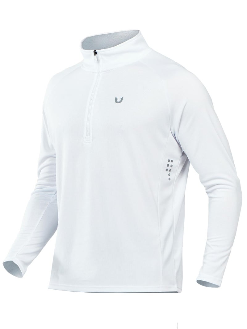 NORTHYARD Quarter Zip Pullover Men Running Shirt Long Sleeve Moisture Wicking Quick Dry Athletic Workout, White, XL - Image 1