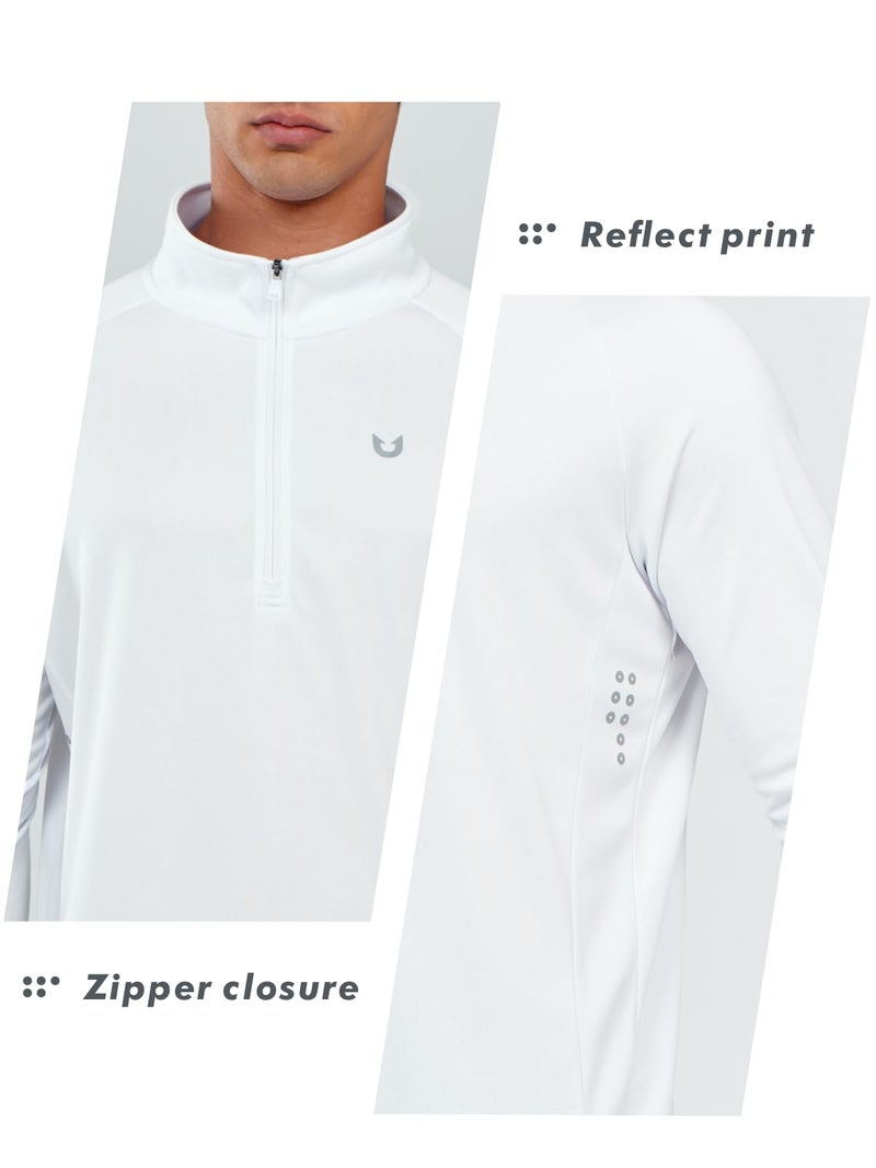 NORTHYARD Quarter Zip Pullover Men Running Shirt Long Sleeve Moisture Wicking Quick Dry Athletic Workout, White, XL - Image 5