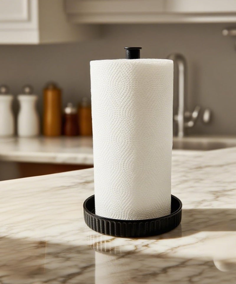 VROOMIUM Paper Towel Holder Countertop, Ceramic Base Easy-to-Clean, 1.5 lbs, 7" B x 12.5" H, Stable Elegant and Durable Kitchen Roll Stand, Classic Black - Image 4
