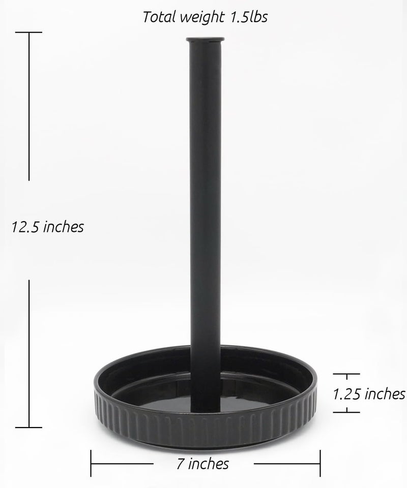 VROOMIUM Paper Towel Holder Countertop, Ceramic Base Easy-to-Clean, 1.5 lbs, 7" B x 12.5" H, Stable Elegant and Durable Kitchen Roll Stand, Classic Black - Image 3