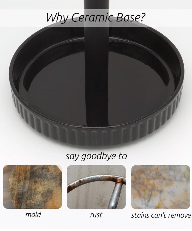VROOMIUM Paper Towel Holder Countertop, Ceramic Base Easy-to-Clean, 1.5 lbs, 7" B x 12.5" H, Stable Elegant and Durable Kitchen Roll Stand, Classic Black - Image 2