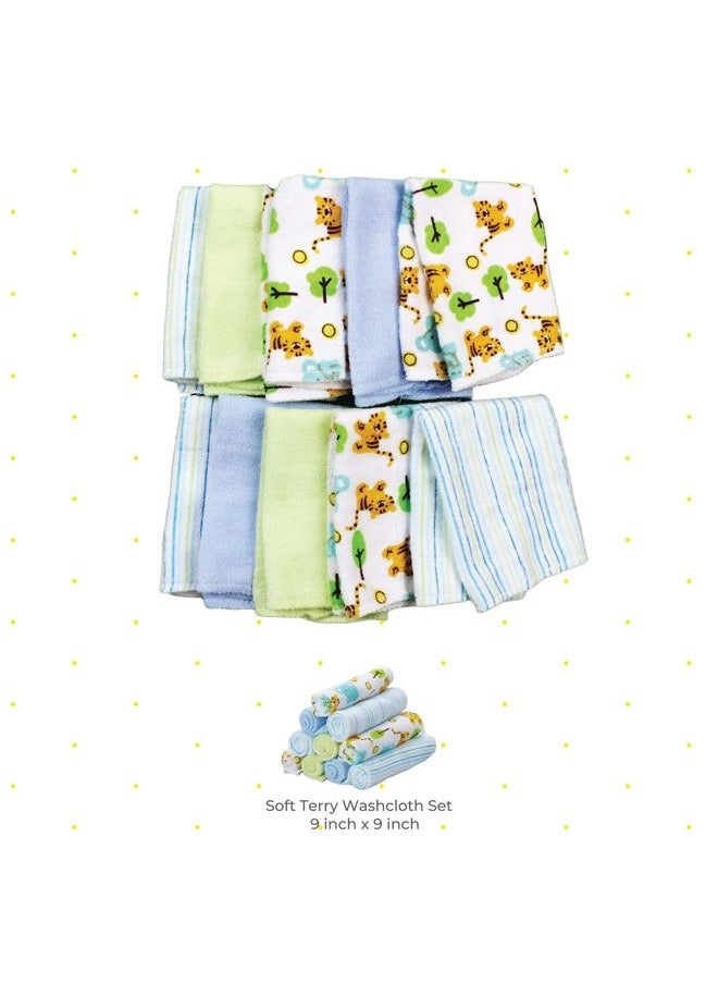 Spasilk 10 Pack Soft Terry Bath Washcloths – Newborn Boy or Girl, Blue Tiger  - Image 2