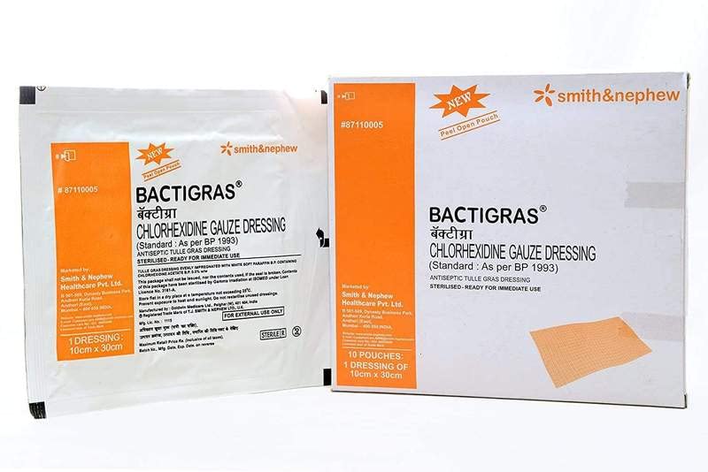 Smith&nephew Smith and Nephew Bactigras Dressing, 10 cm x 10 cm- 3 Pkt (30 Pouches) - Image 2