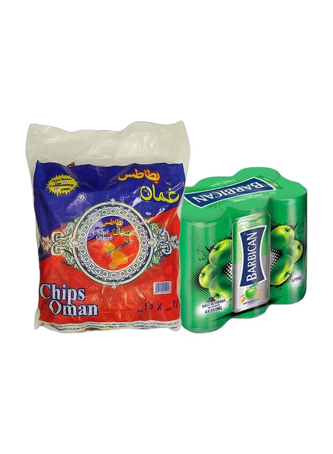 noon Chips Oman Chips 15grams Pack of 25 + Barbican Apple Flavor Malt Beverage, Can, 250ml × 6 Pack of 6 - Image 1