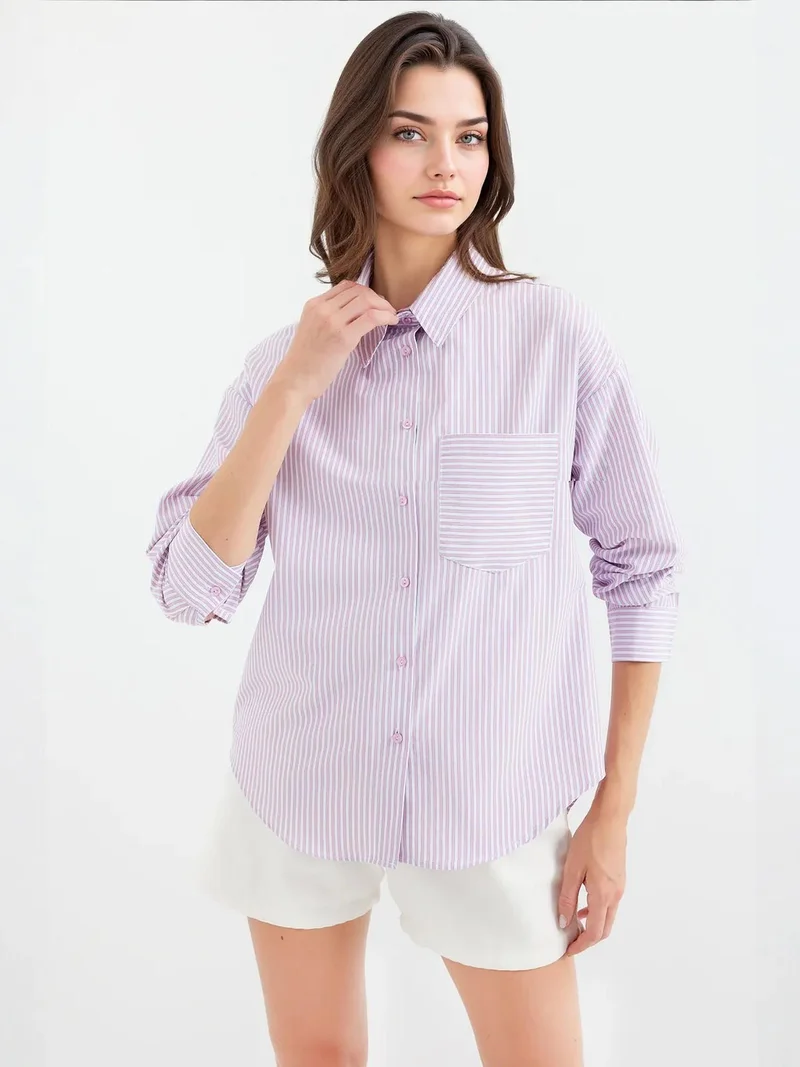 بيغ دارت قميص بوبلين مخطط كبير الحجم مع جيب