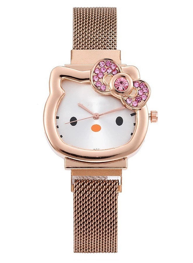 Hello Kitty 2PCS Rose Gold and Silver Elegant Bow Magnetic Clasp Watches – Hello Kitty Themed Minimalist Watches, Suitable for Campus Girls (Comes with 1 Box) - Image 4
