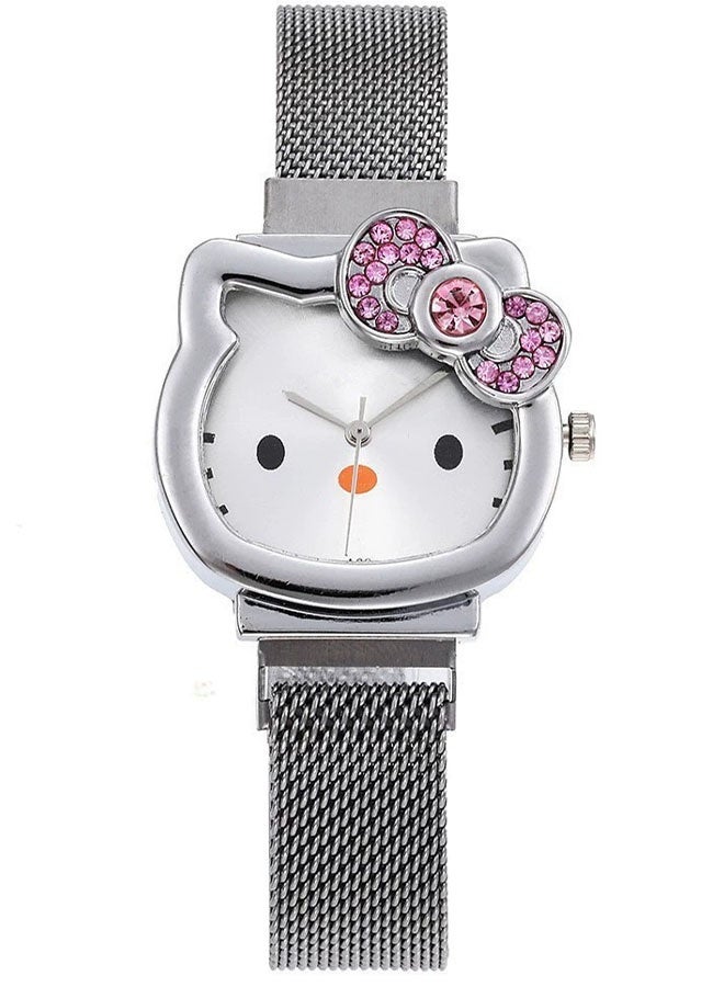 Hello Kitty 2PCS Rose Gold and Silver Elegant Bow Magnetic Clasp Watches – Hello Kitty Themed Minimalist Watches, Suitable for Campus Girls (Comes with 1 Box) - Image 3