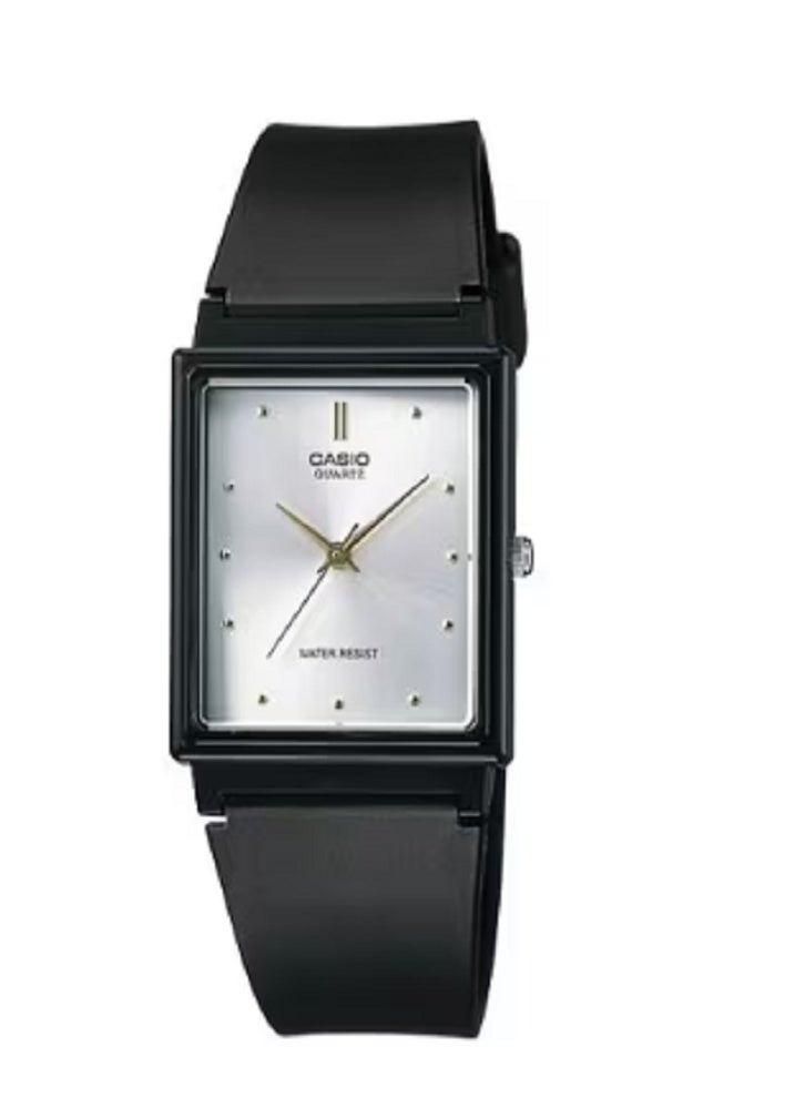 كاسيو ساعة كاسيو للرجال بمينا مستطيل أبيض تناظرية - تصميم بسيط كلاسيكي مع حزام من الراتنج الأسود ودقة كوارتز