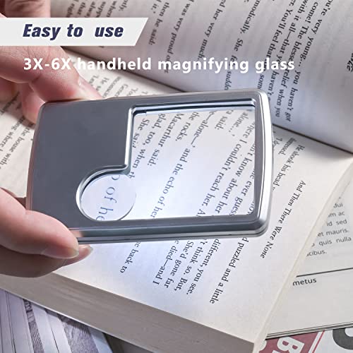 Amoper 2 Pieces 3X 6X Pocket Magnifying Glass with Light, Card Type Magnifying Portable Glasses Lighted Magnifier for Reading Jewelry Menu Travel Contracts Home (Sliver) - Image 4