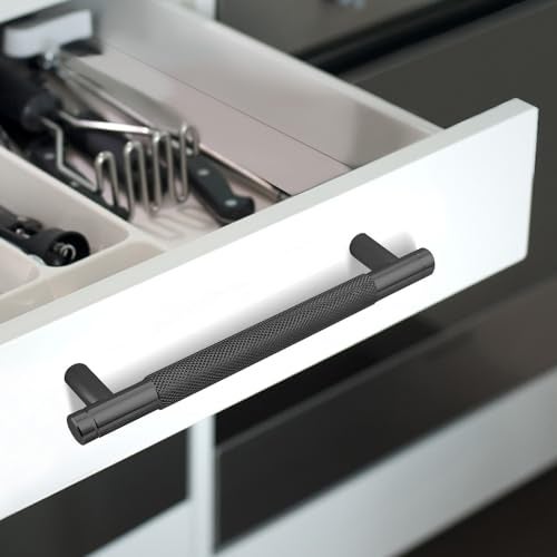 Gutuwellea 20 Pack 5 Inch 128 mm Black Knurled Cabinet Handles Cabinet Pulls Aluminum Handles Drawer Pulls Oxidation Finish with Diamond Pattern 6 Length 5 Hole Center - Image 3