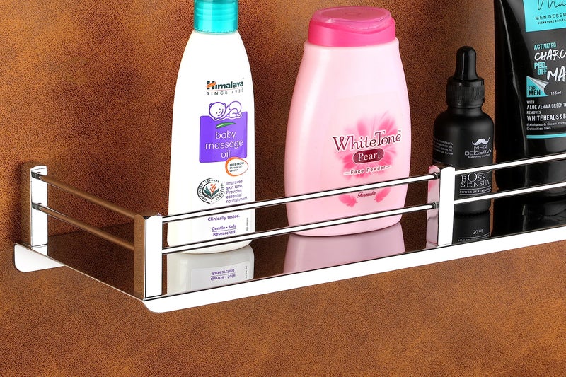 iSTAR Stainless Steel Wall Mounted Rectangular Shelf with Railing | Stylish Multipurpose Accessories Storage Organizer Rack for Home, Kitchen, Bathroom, Living Room, Shower and Hotel Use (12 x 5 Inch) - Image 2