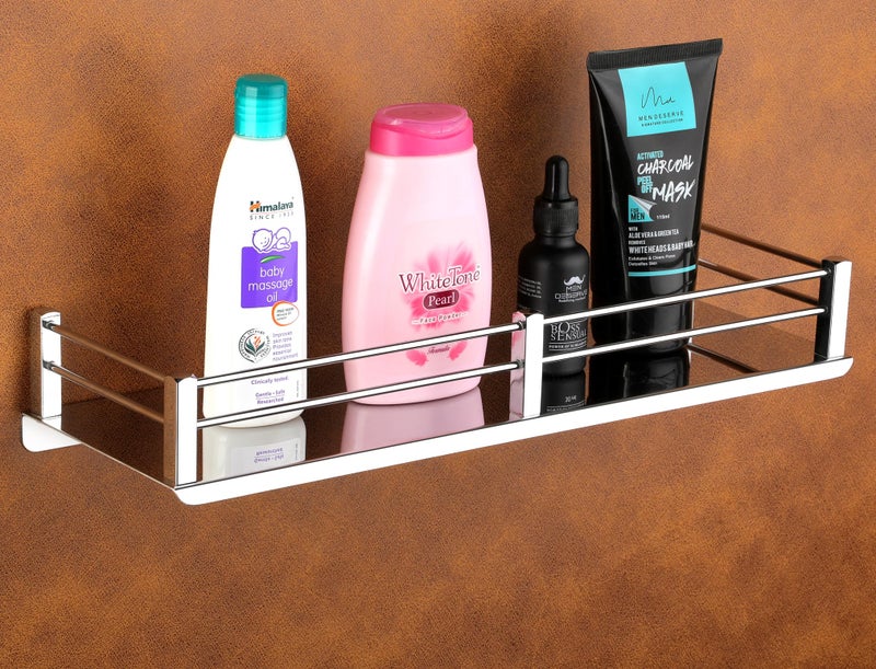 iSTAR Stainless Steel Wall Mounted Rectangular Shelf with Railing | Stylish Multipurpose Accessories Storage Organizer Rack for Home, Kitchen, Bathroom, Living Room, Shower and Hotel Use (12 x 5 Inch) - Image 1