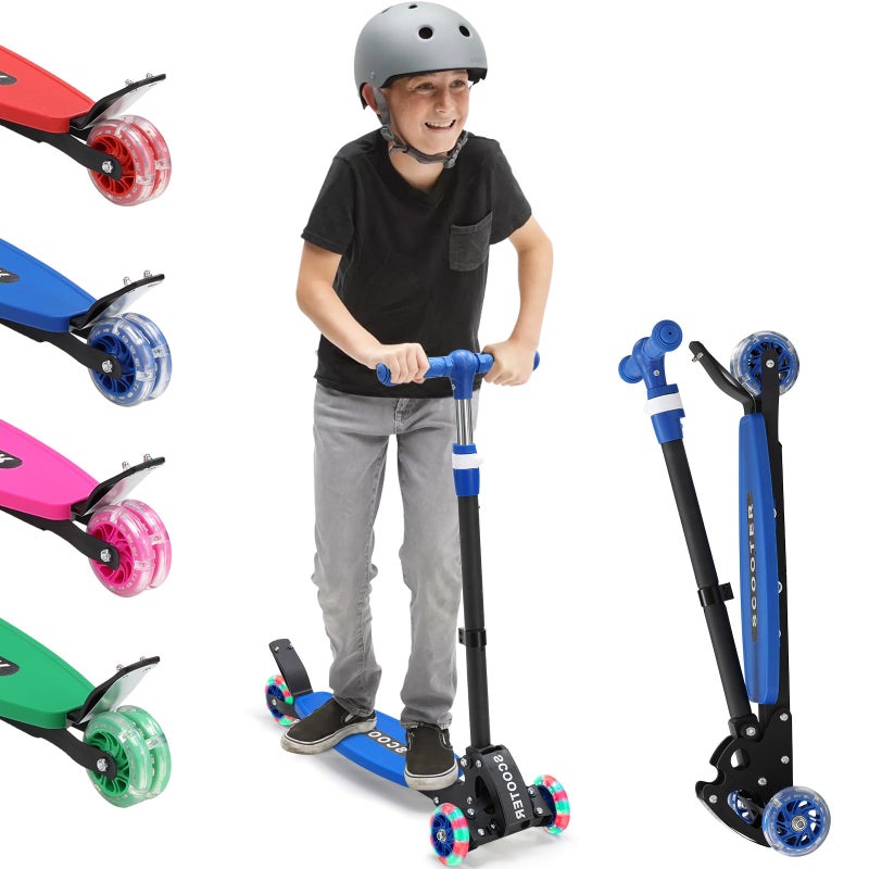 Feblomst Scooter for Kids 3-12, Kid Scooters with Extra-Wide Deck, 165 lb Capacity, 3 Wheel Lean to Steer Kick Scooter with Adjustable Height Handlebar, Light Up Wheels for Stable Smooth Riding, Boy Child Gift - Image 1