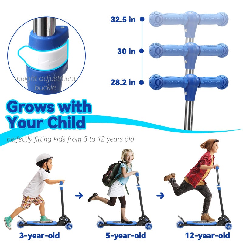 Feblomst Scooter for Kids 3-12, Kid Scooters with Extra-Wide Deck, 165 lb Capacity, 3 Wheel Lean to Steer Kick Scooter with Adjustable Height Handlebar, Light Up Wheels for Stable Smooth Riding, Boy Child Gift - Image 5