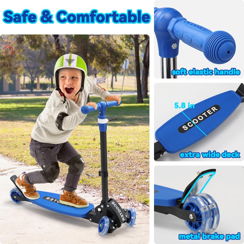 Feblomst Scooter for Kids 3-12, Kid Scooters with Extra-Wide Deck, 165 lb Capacity, 3 Wheel Lean to Steer Kick Scooter with Adjustable Height Handlebar, Light Up Wheels for Stable Smooth Riding, Boy Child Gift - Image 4