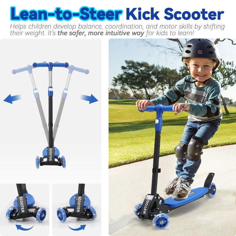 Feblomst Scooter for Kids 3-12, Kid Scooters with Extra-Wide Deck, 165 lb Capacity, 3 Wheel Lean to Steer Kick Scooter with Adjustable Height Handlebar, Light Up Wheels for Stable Smooth Riding, Boy Child Gift - Image 3