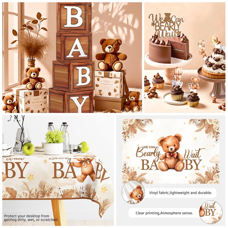 cocomigo 249 Pcs Bearly Wait Baby Shower Decorations, Brown Netural Balloon Arch Kit We Can Barely Wait Banner Plates and Napkin Set with Tablecloth Bear Baby Shower Decorations Brown - Image 4