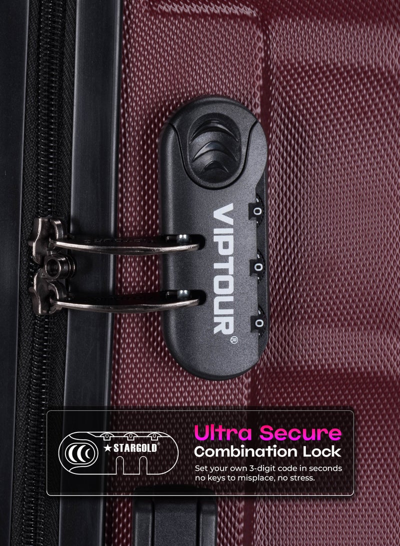 VIPTOUR ABS Material 3-Piece Hard Case Trolley Luggage Set, 4 Quiet 360° Spinner Wheels Suitcase With Combination Lock, Small (2.5kg), Medium (3kg), Large (3.8kg) (20''/24''/28'') - Image 4